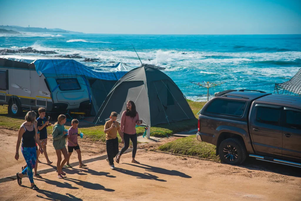 Family walking on park main road