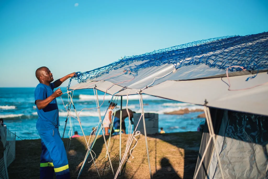 Park staff assisted tent setup
